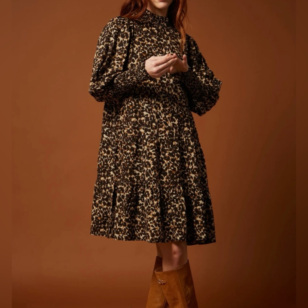 PETITE MENDIGOTE Leopard Print Dress, Size Small